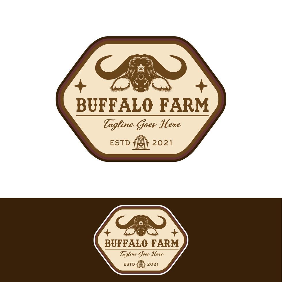 emblema della fattoria dei bufali con logo a corno lungo, design ispirato al logo del ranch americano vettore