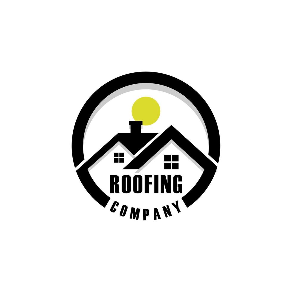 società di costruzioni di coperture per tetti di case con design del logo del sole vettore