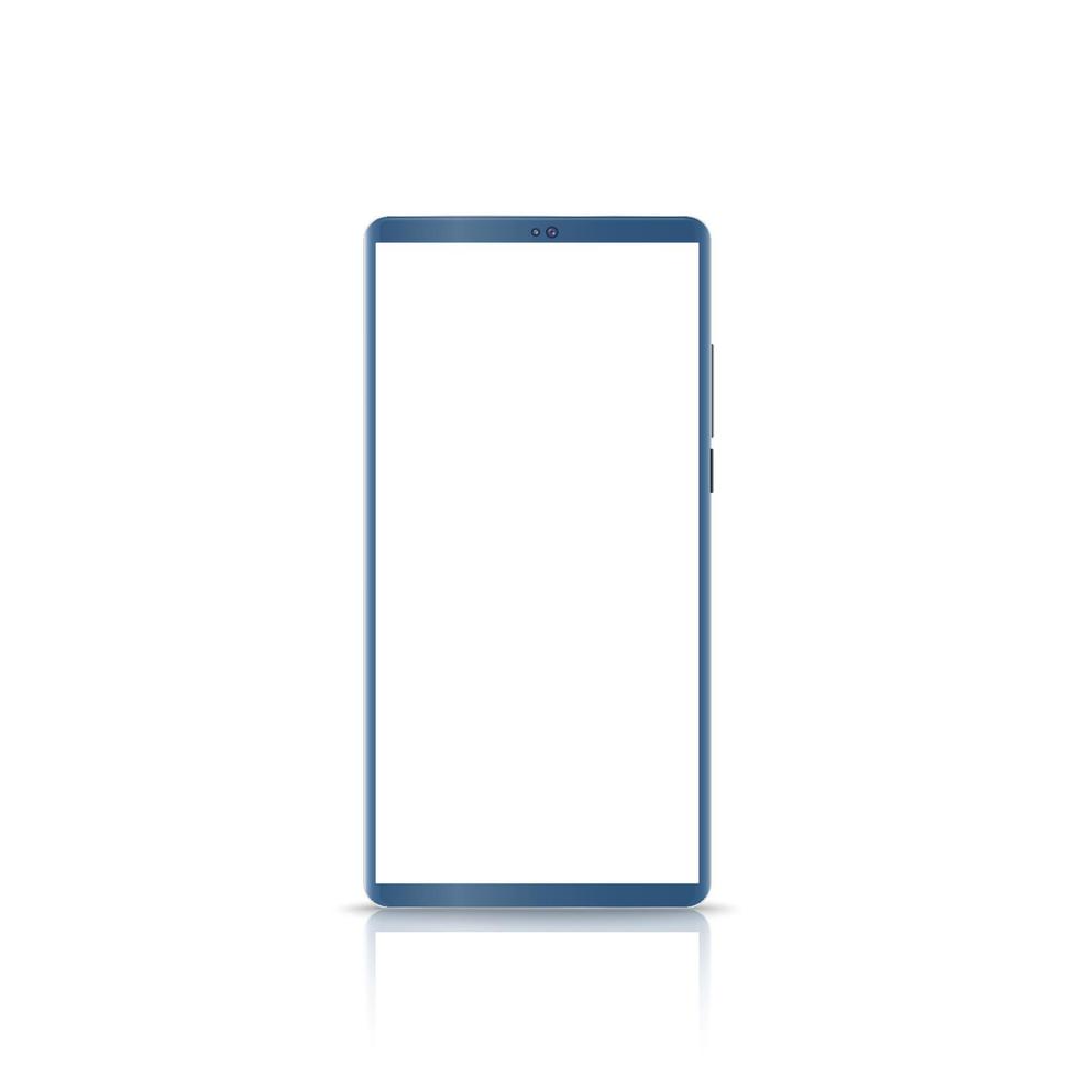 nuova versione di smartphone blu sottile simile a con schermo bianco vuoto. illustrazione vettoriale realistica.