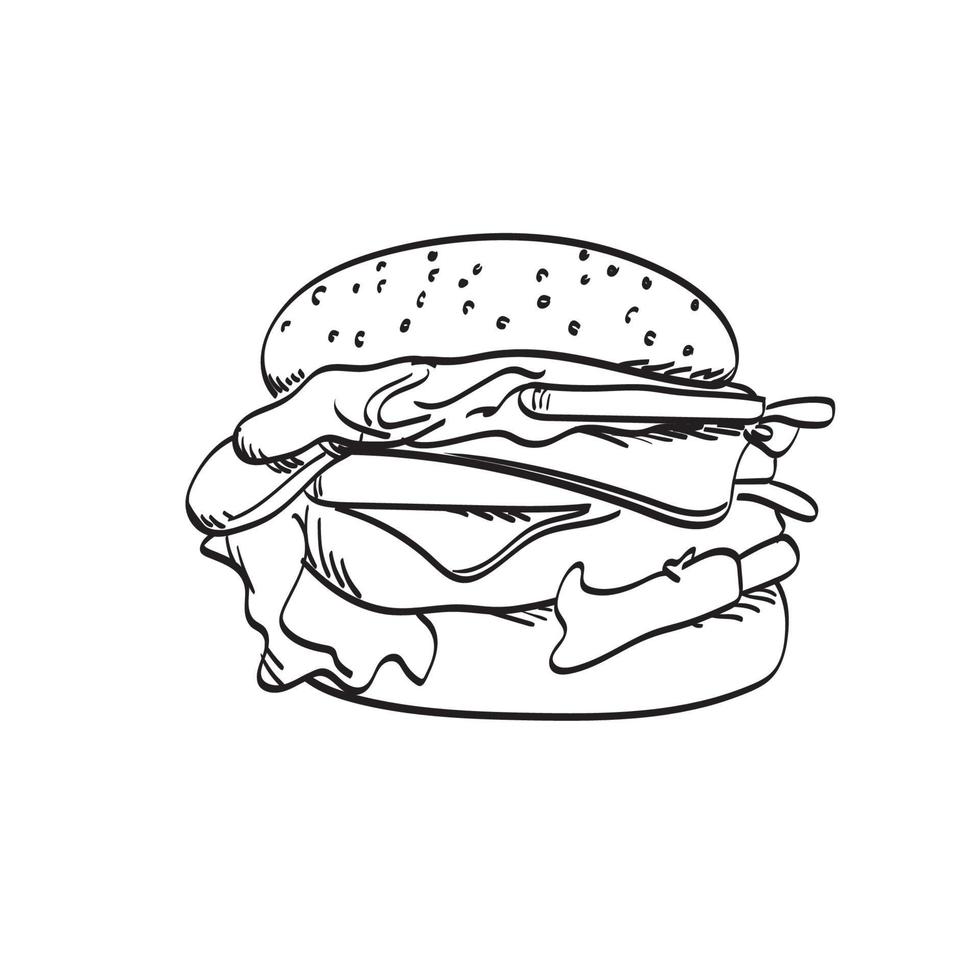 hamburger illustrazione vettore disegnato a mano isolato su sfondo bianco linea art.