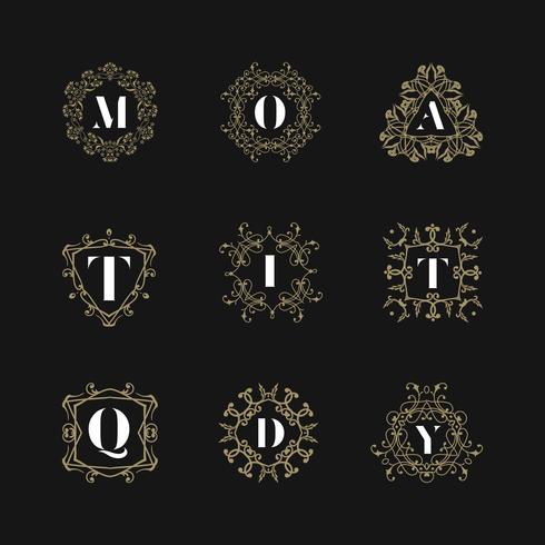Set di insegne emblema monogramma. Vettore di ornamento logo calligrafico