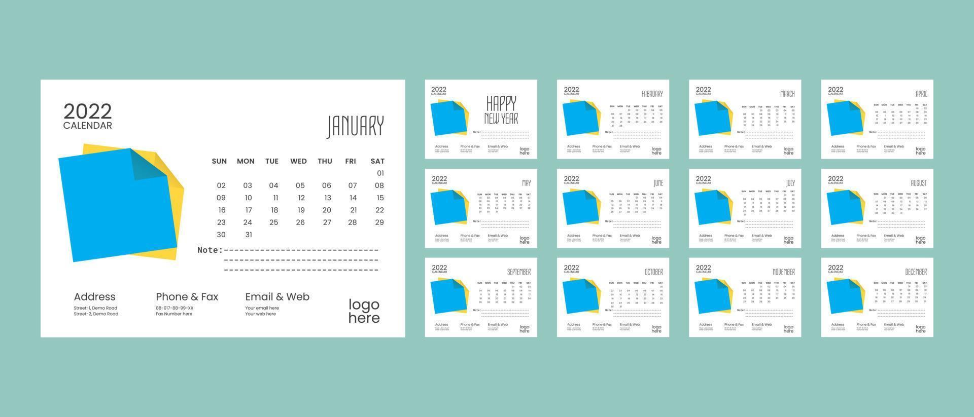 calendario colorato creativo di capodanno semplice e aziendale vettore
