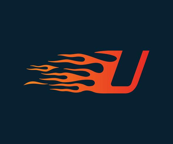 Logo della lettera U fiamma. modello di concetto di velocità logo design vettore