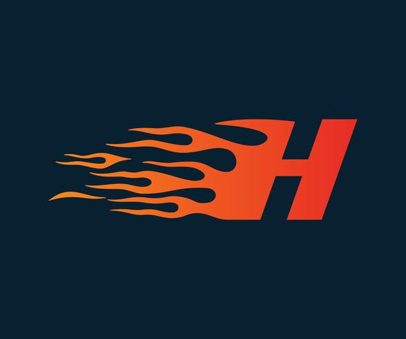 Logo della lettera H fiamma. modello di concetto di velocità logo design vettore