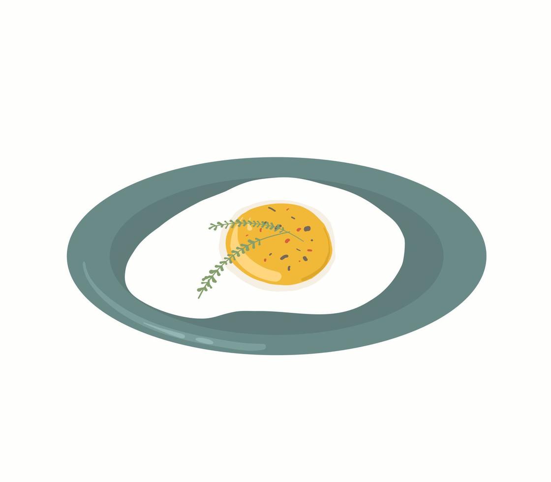 uova su un piatto. piatto per colazione. uova fritte su uno sfondo bianco isolato. vettore