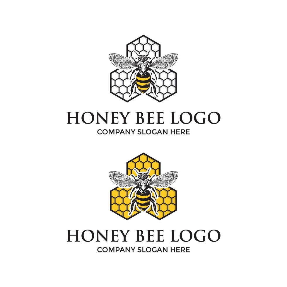 modello di progettazione del logo dell'ape del miele vettore