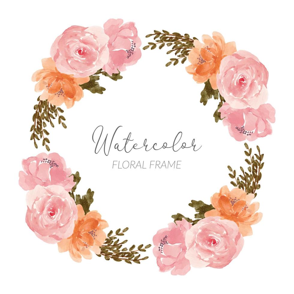 corona di cornice bouquet di fiori di peonia rosa dell'acquerello vettore