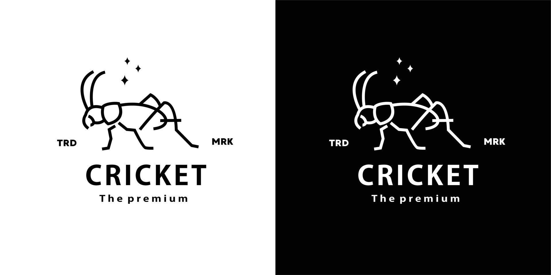 vintage retrò hipster cricket logo vettore contorno arte monoline icona