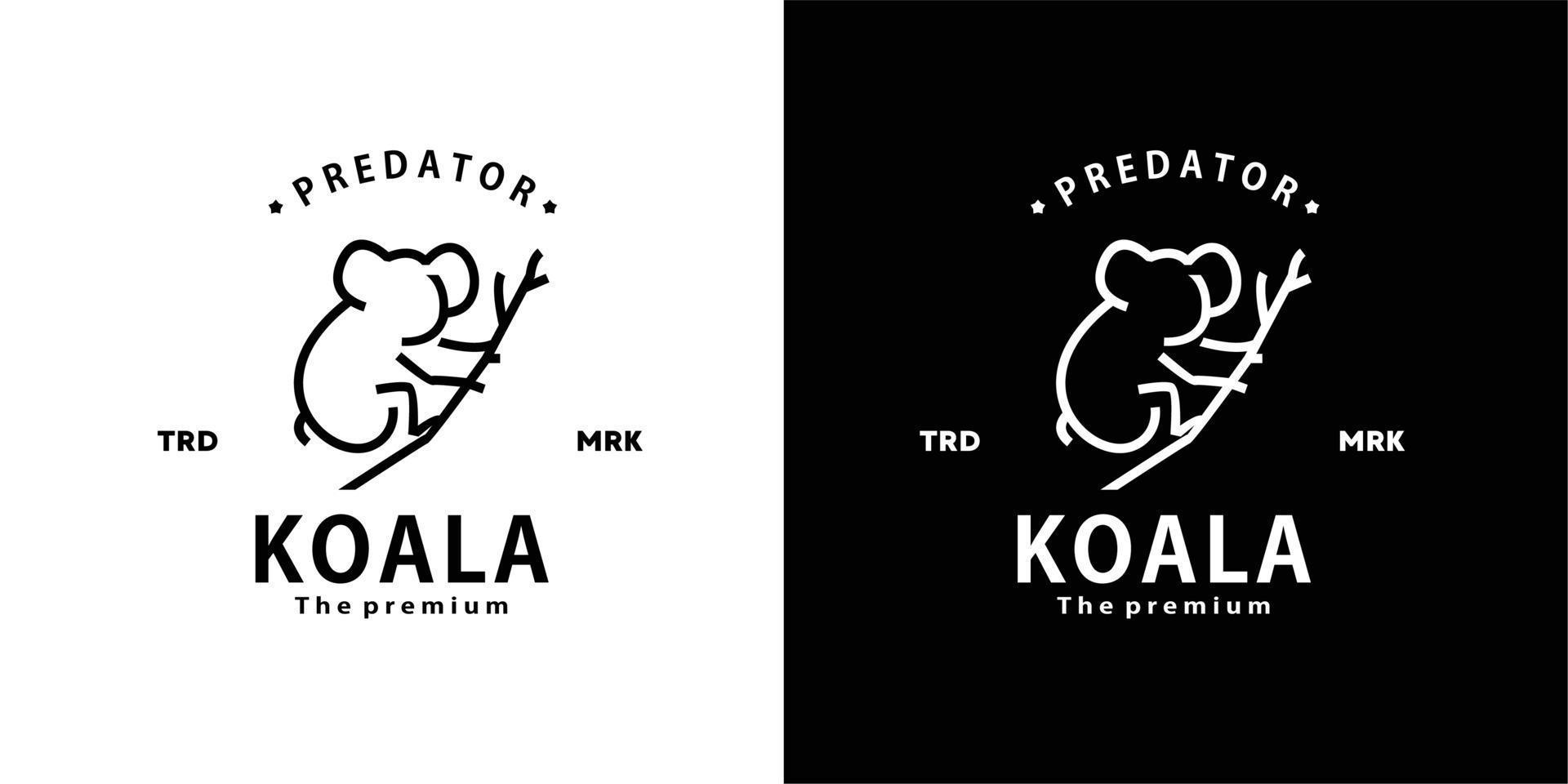 vintage retrò hipster koala logo vettore contorno monoline art icona