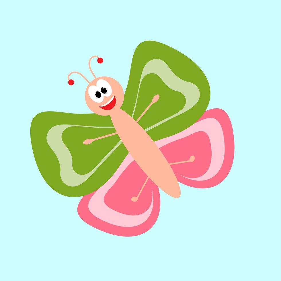 farfalla allegra con un viso carino. personaggio dei cartoni animati. illustrazione isolata per il design. vettore
