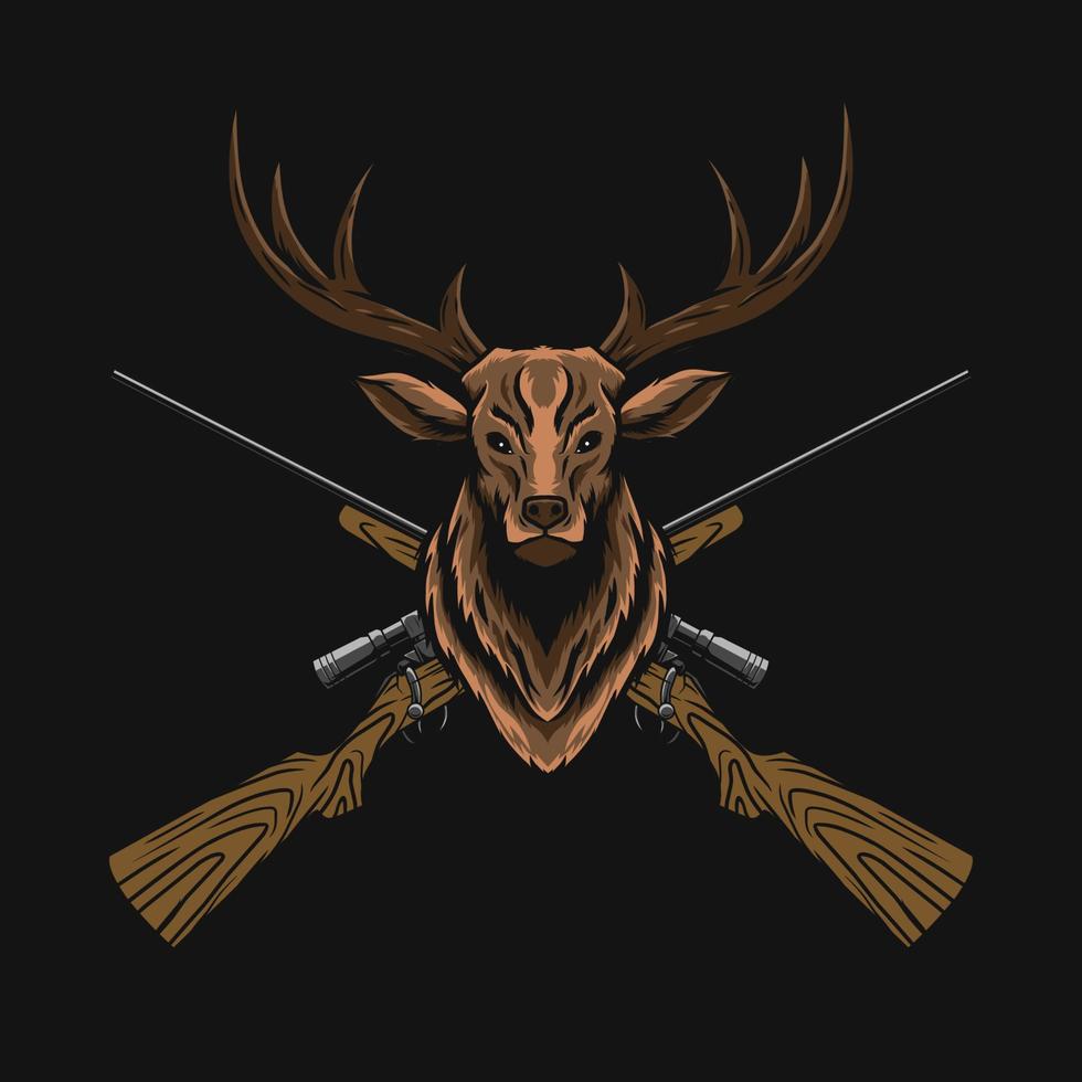testa di cervo e cecchino per il design della caccia vettore