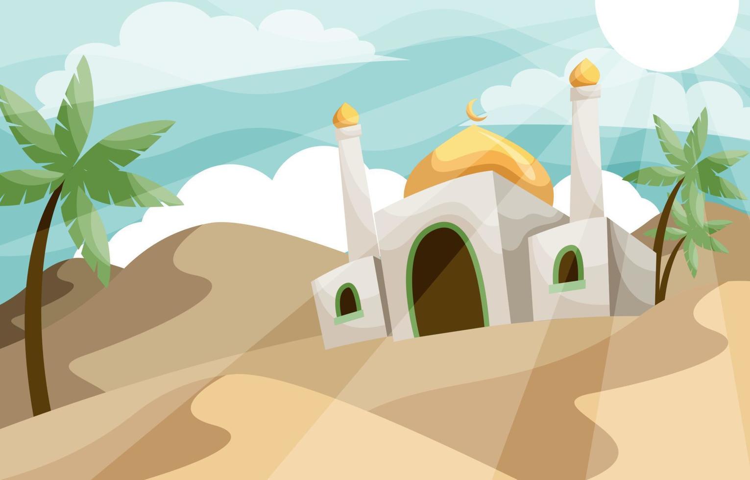 moschea nel concetto di sfondo del deserto vettore
