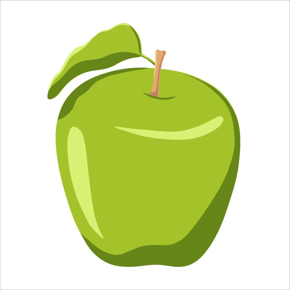 mela verde intera con foglia. illustrazione piatta dell'icona di vettore di mela per il web isolato su sfondo bianco. adatto per cartoline, etichette, carte