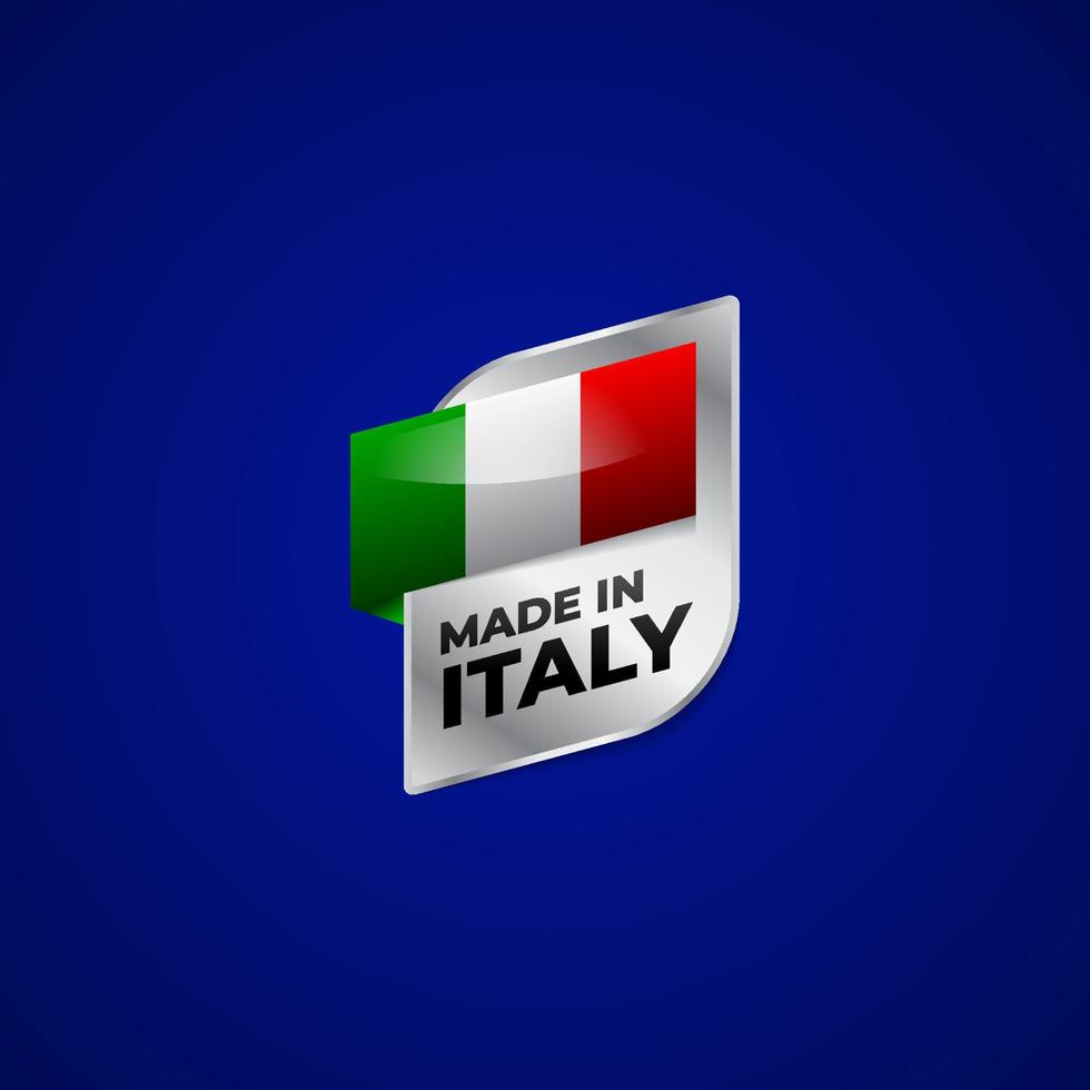 illustrazione vettoriale dell'etichetta made in italy, design dell'adesivo del segno del distintivo della bandiera per la promozione dei media del prodotto