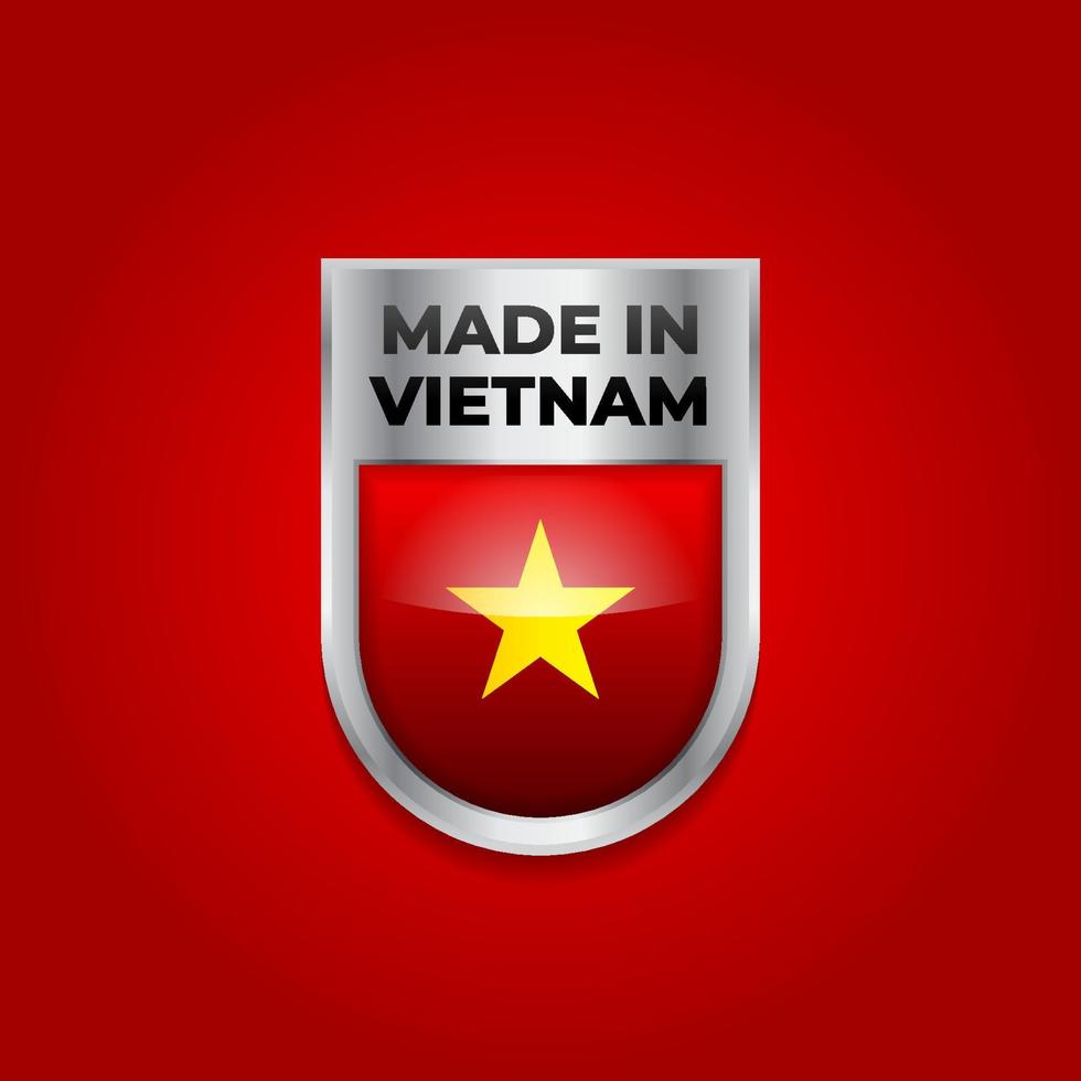 illustrazione vettoriale dell'etichetta realizzata in vietnam, design dell'adesivo del segno del distintivo della bandiera per la promozione dei media del prodotto
