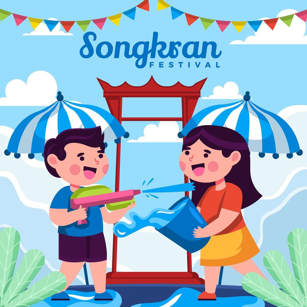 bambini carini che si divertono sul concetto di festival di songkran vettore