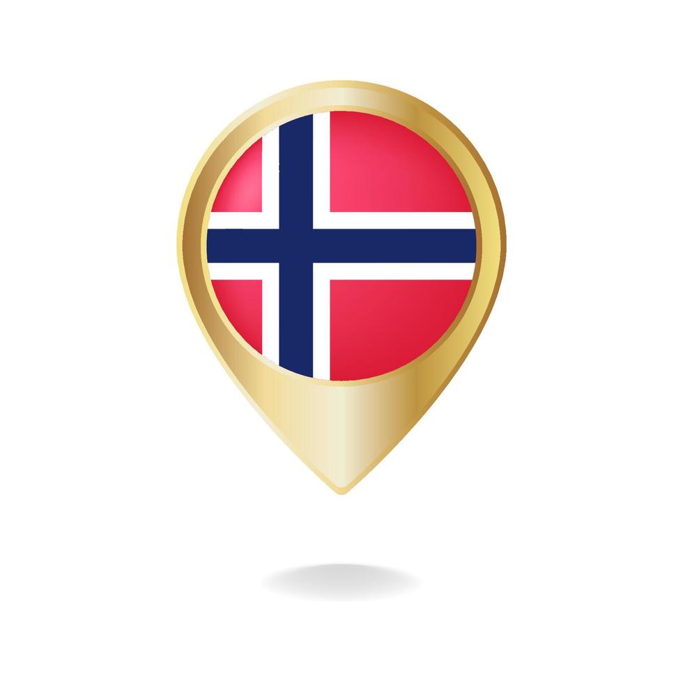 bandiera della Norvegia sulla mappa del puntatore dorato, illustrazione vettoriale eps.10