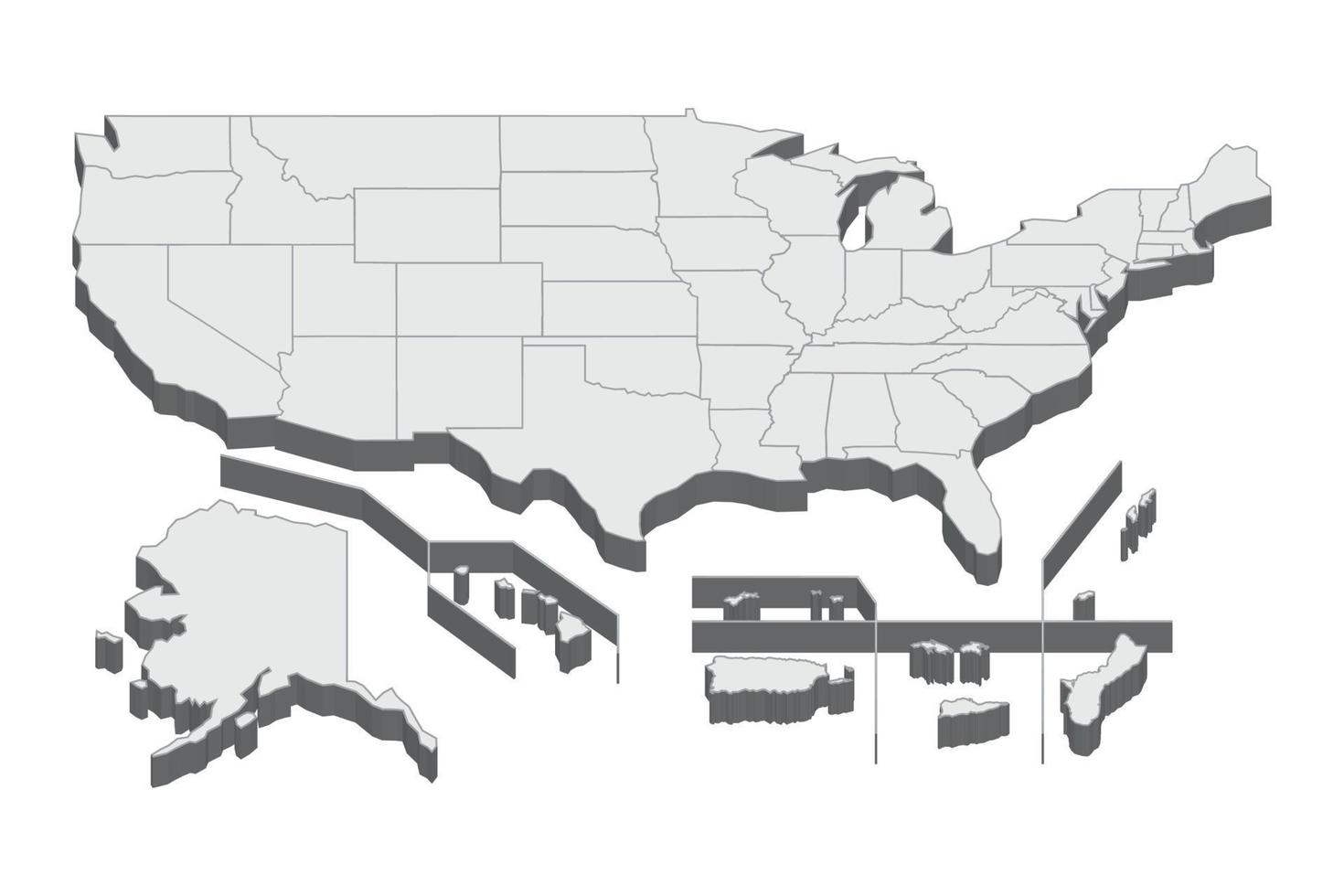 Illustrazione della mappa 3d dei territori degli Stati Uniti vettore