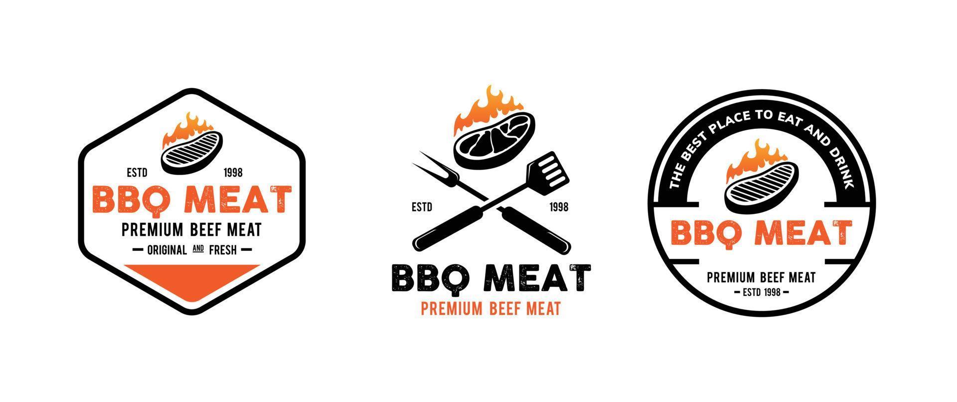 design del logo del set da barbecue vettore