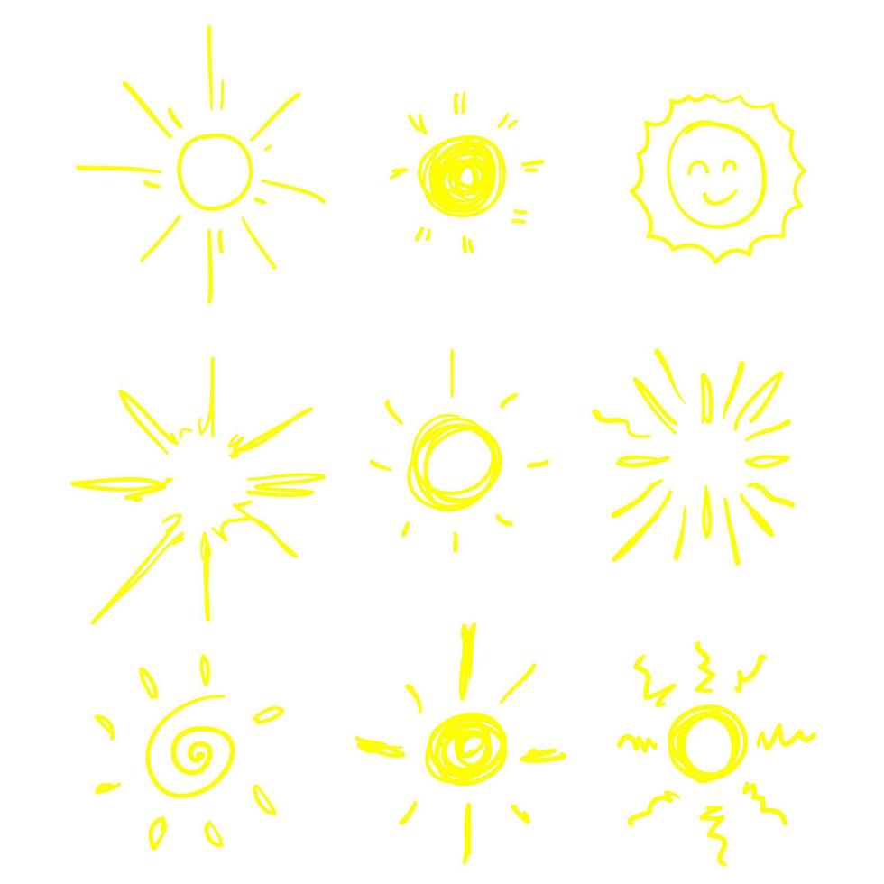 doodle sole illustrazione vettore isolato su sfondo bianco