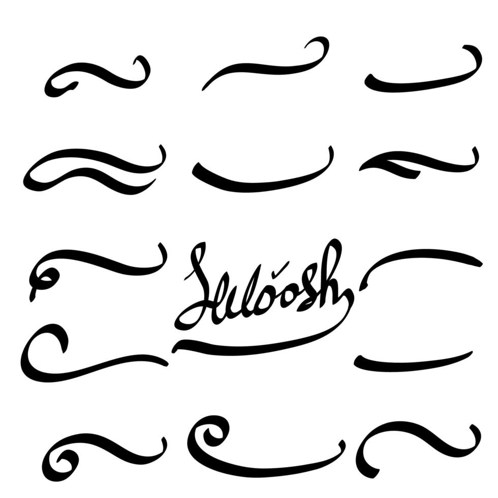swash e swooshes tipografici code stile doodle disegnato a mano per tipografia atletica, loghi, caratteri da baseball code di testo sottolineate vettore