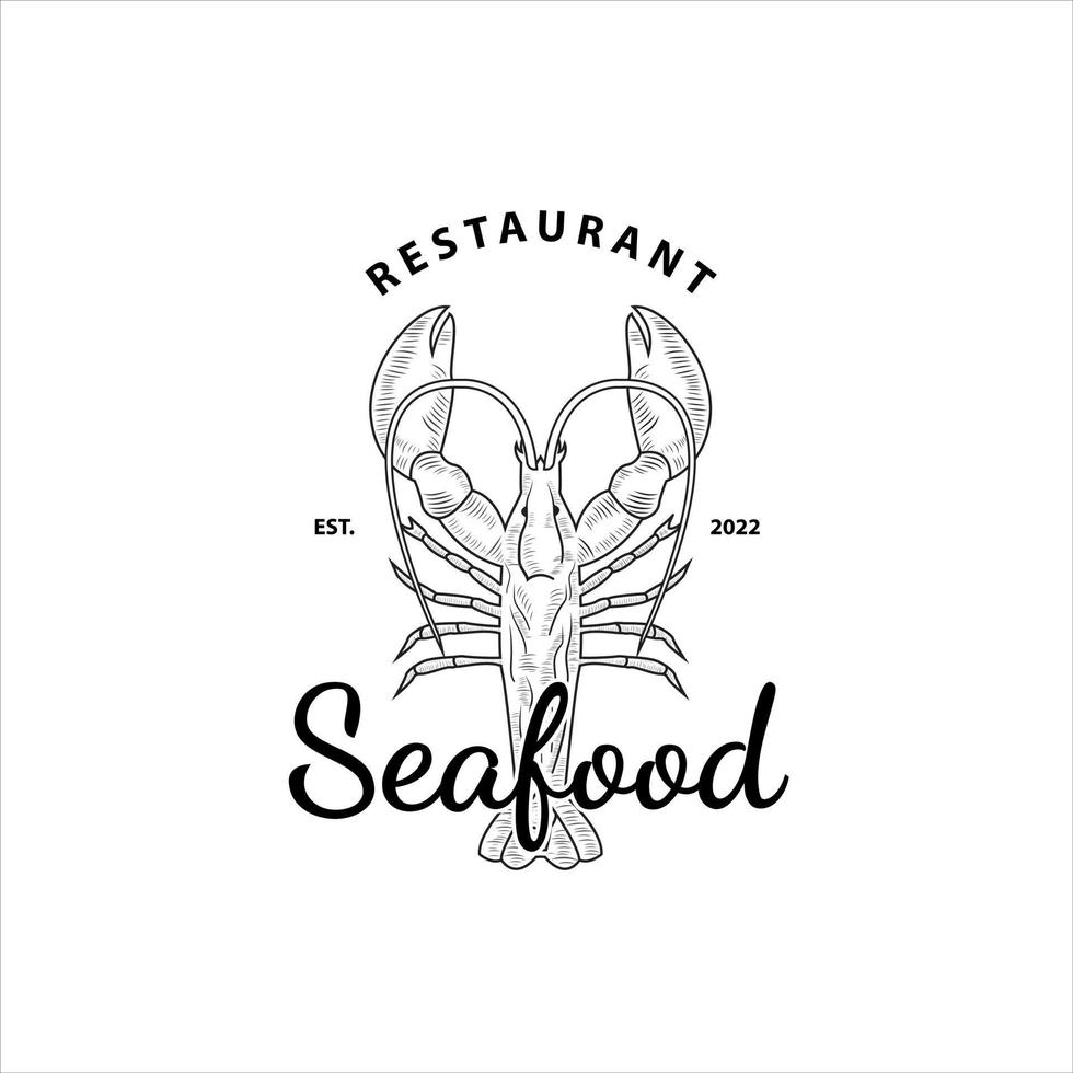 logo di progettazione di prodotti ittici, simbolo, ristorante, aragosta, modello di design vintage vettore