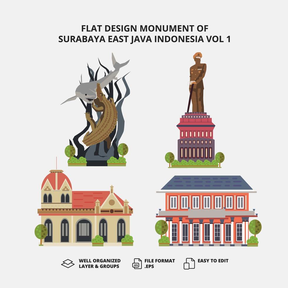 monumento dal design piatto di surabaya east java indonesia vol 1 vettore