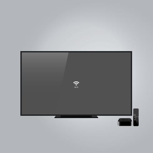 Televisione nera dello schermo largo, set televisivo della mela isolato su fondo grigio vettore