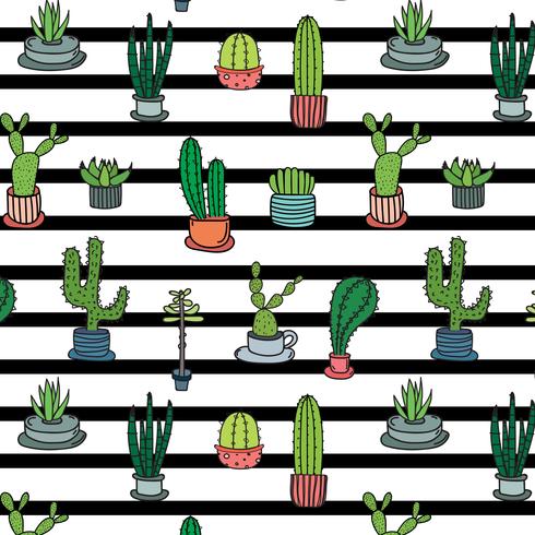 Modello di cactus tropicale disegnato a mano. Illustrazione vettoriale fatto a mano.