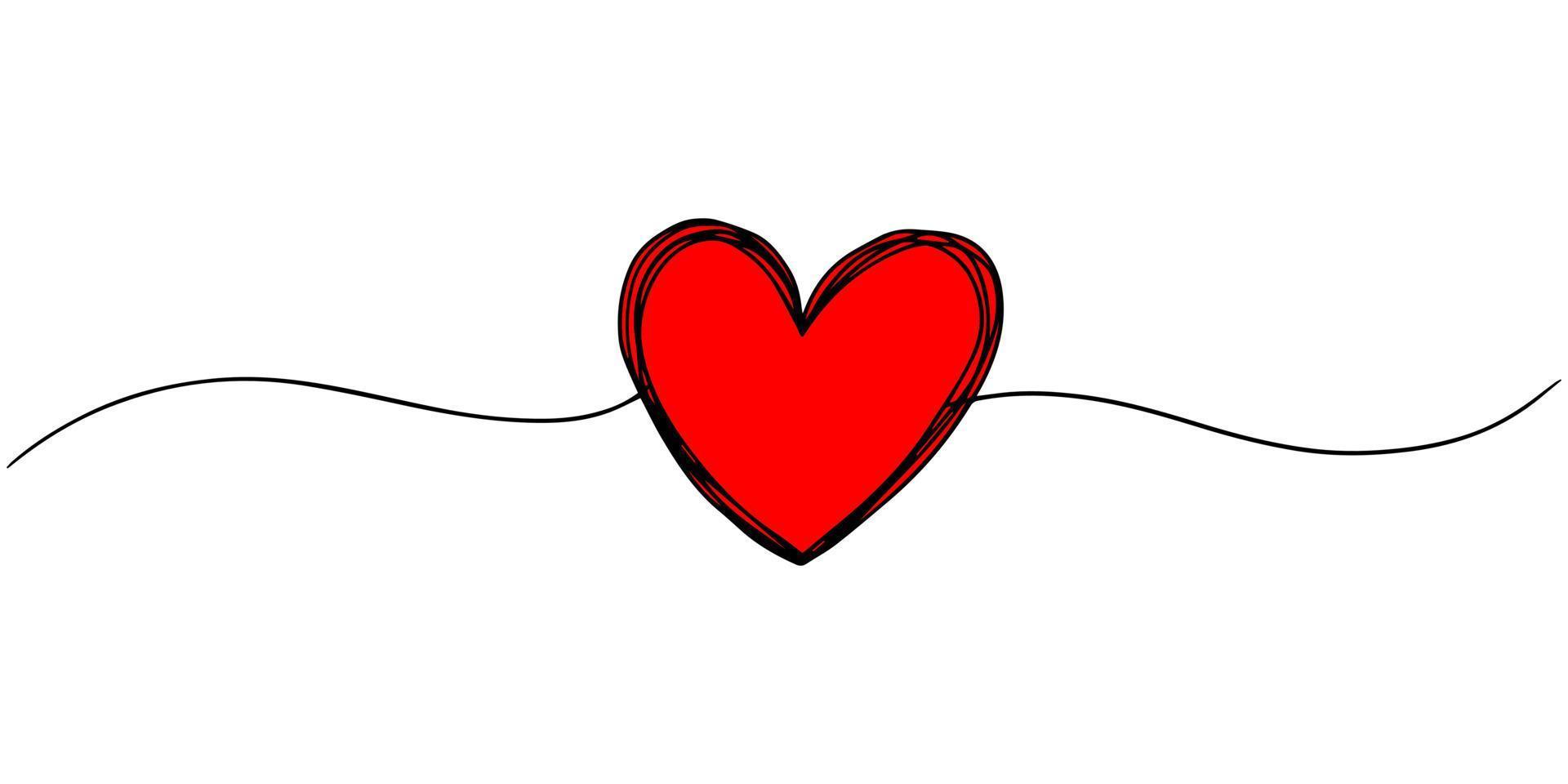 cuore disegnato a mano con linea sottile, forma divisoria, scarabocchio rotondo grungy aggrovigliato isolato su sfondo bianco.illustrazione vettoriale