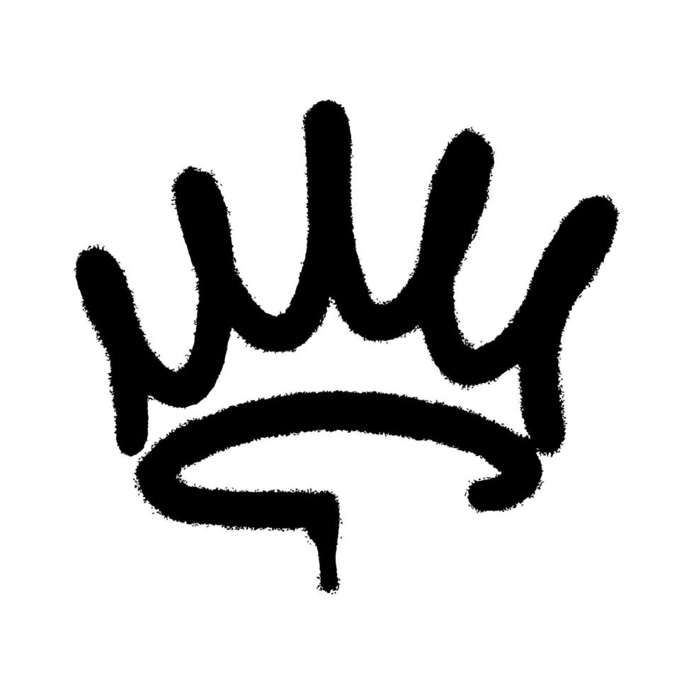 icona della corona di graffiti spray con over spray in nero su bianco. illustrazione vettoriale. vettore