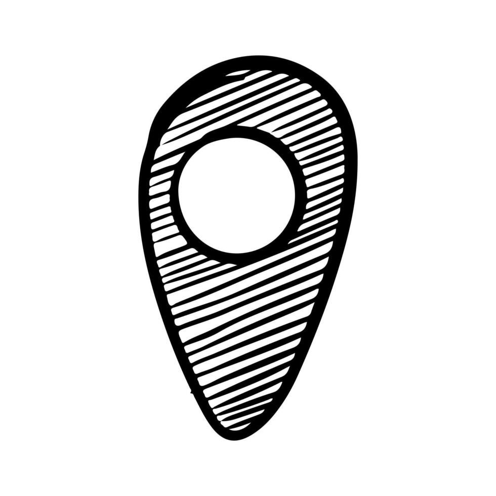 coordinate disegnate a mano posizione punto gps icona doodle isolato su sfondo bianco. illustrazione vettoriale. vettore