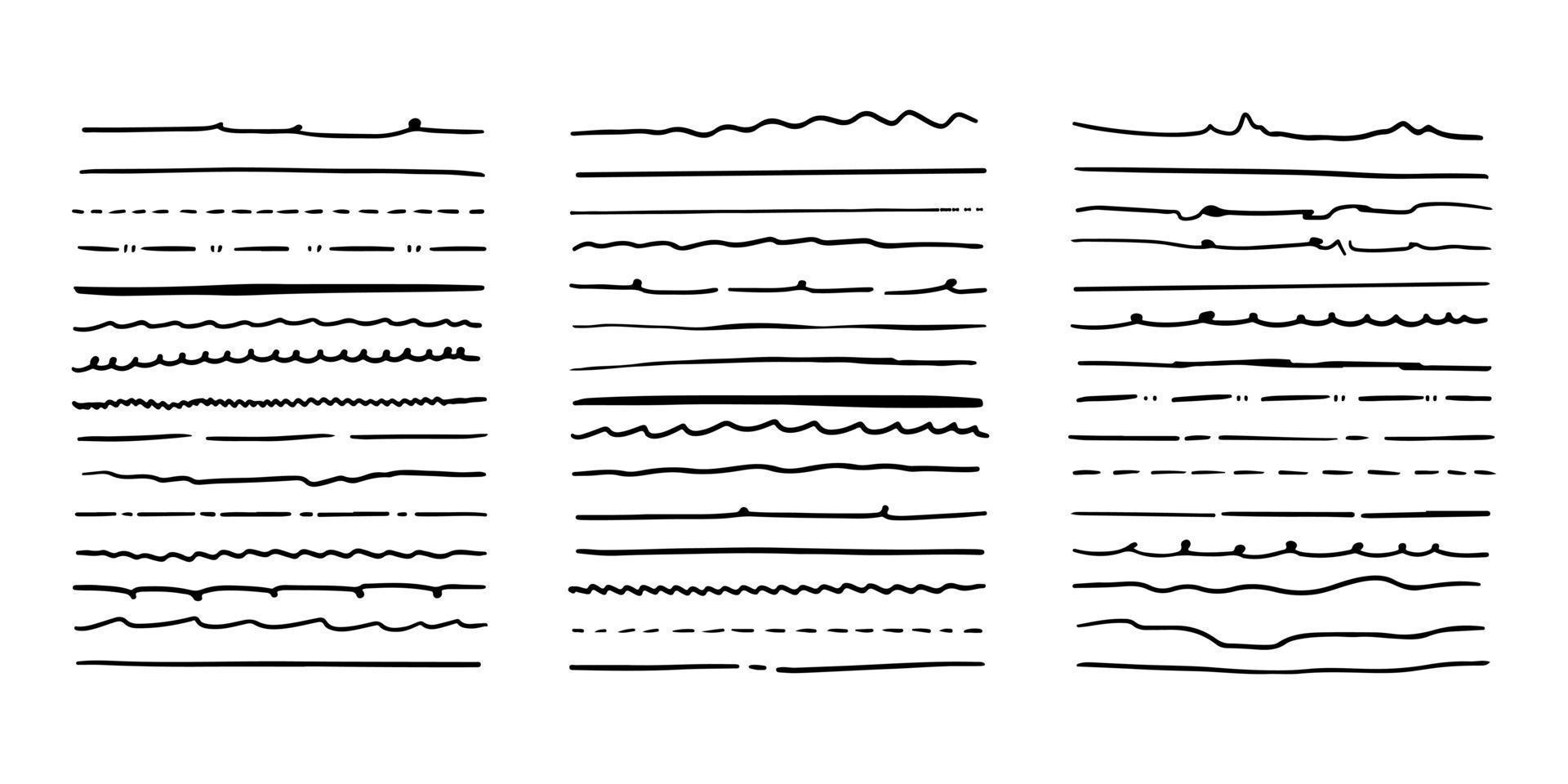 pennelli grunge disegnati a mano. set di pennelli penna artistica isolati su sfondo bianco. illustrazione vettoriale. vettore