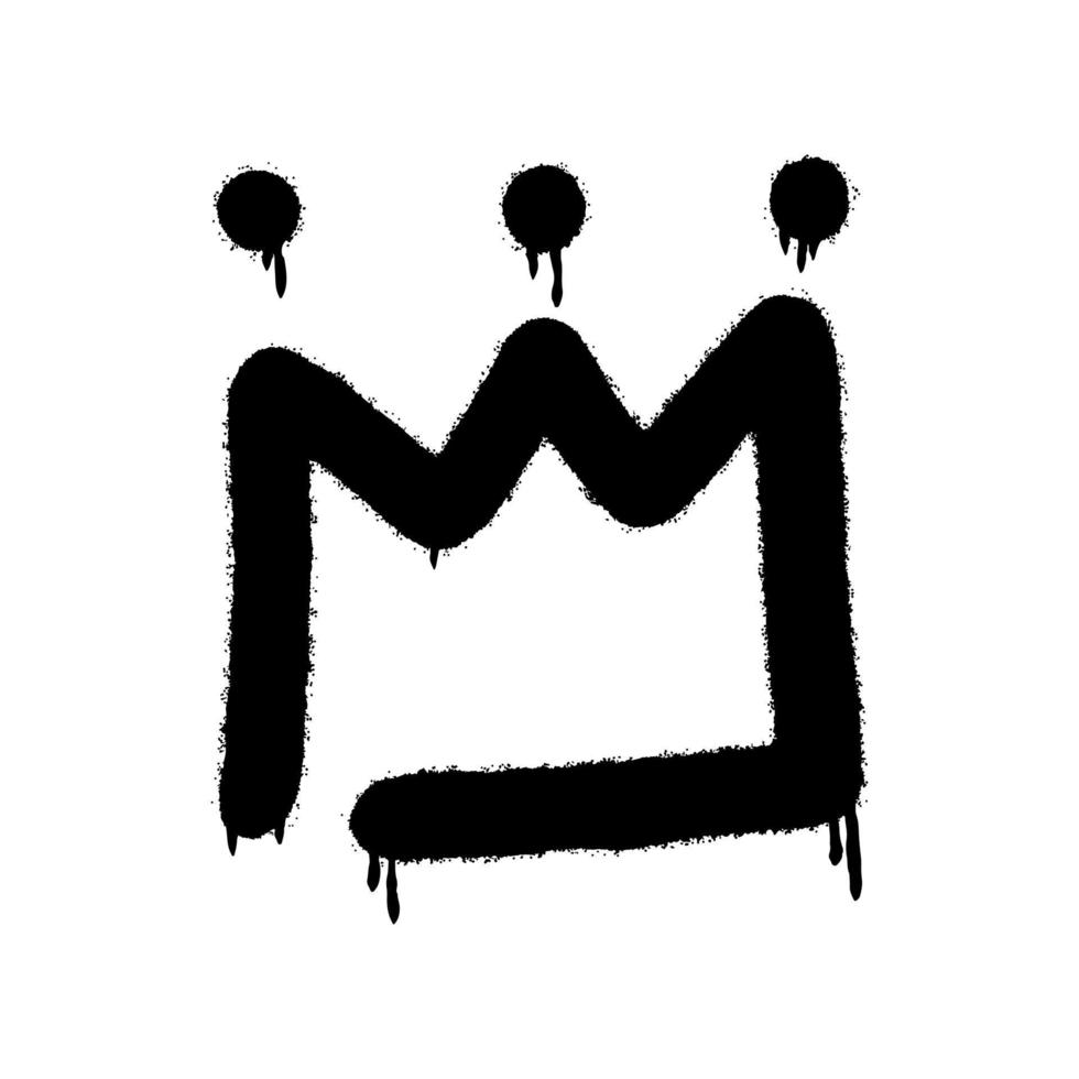 icona della corona di graffiti spray con over spray in nero su bianco. illustrazione vettoriale. vettore