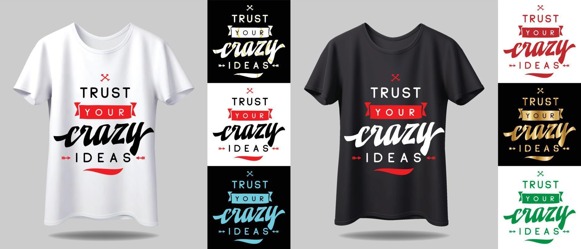 mockup di design t-shirt. nuovo design della t-shirt tipografica in bianco e nero con mockup in diversi colori vettore