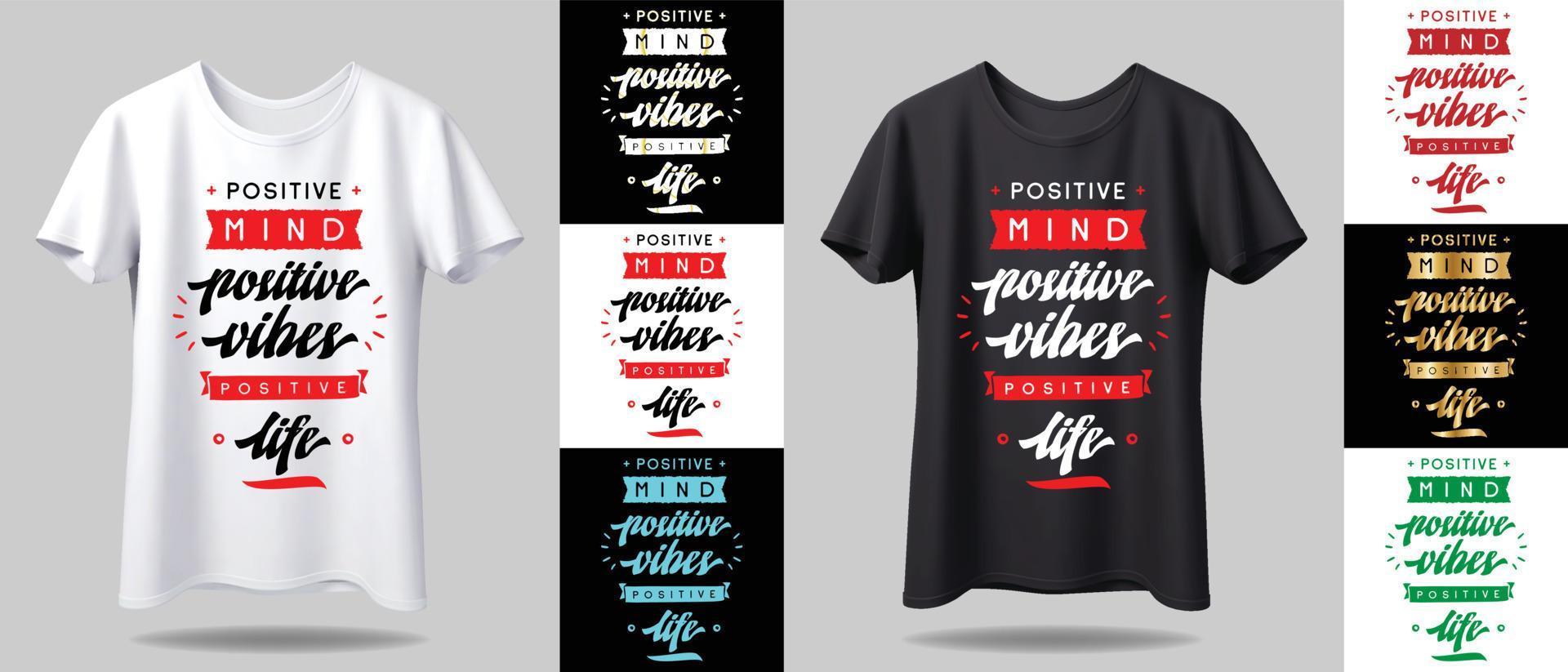 mockup di design t-shirt. nuovo design della t-shirt tipografica in bianco e nero con mockup in diversi colori vettore