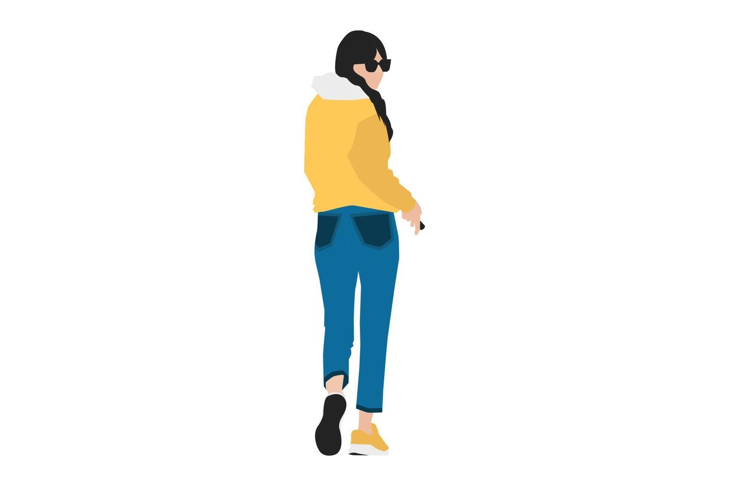 illustrazione vettoriale di donne casual che camminano con il suo caffè