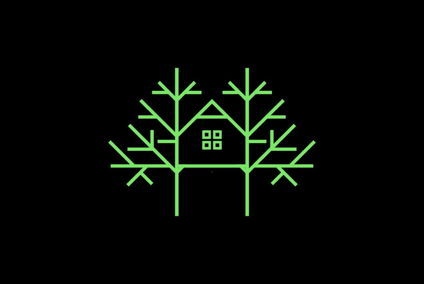 vettore di progettazione del logo del monogramma del profilo della linea della casa sull'albero minimalista semplice