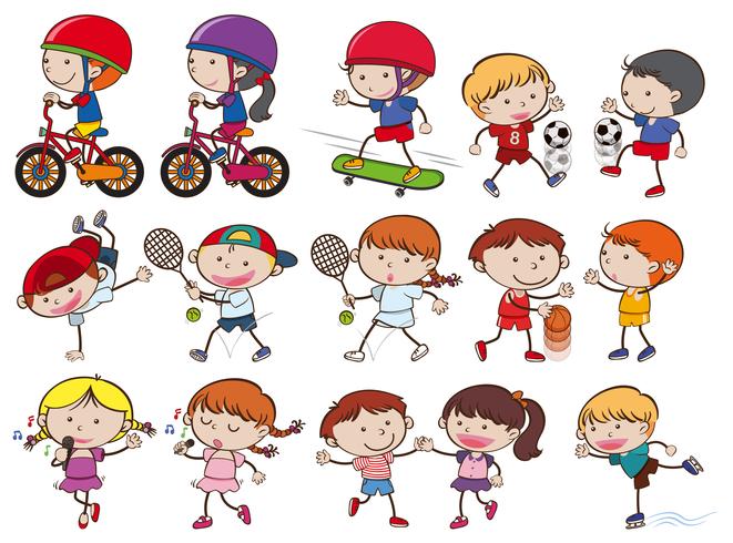 Un set di attività sportive per bambini Doodle vettore