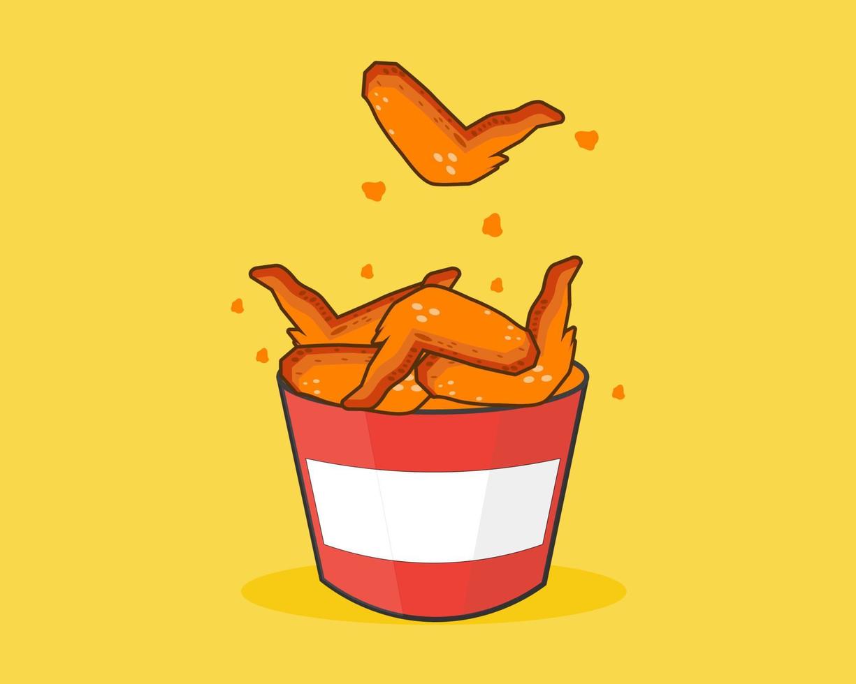 pollo fritto nel secchio. stile vettoriale cartone animato per il tuo design