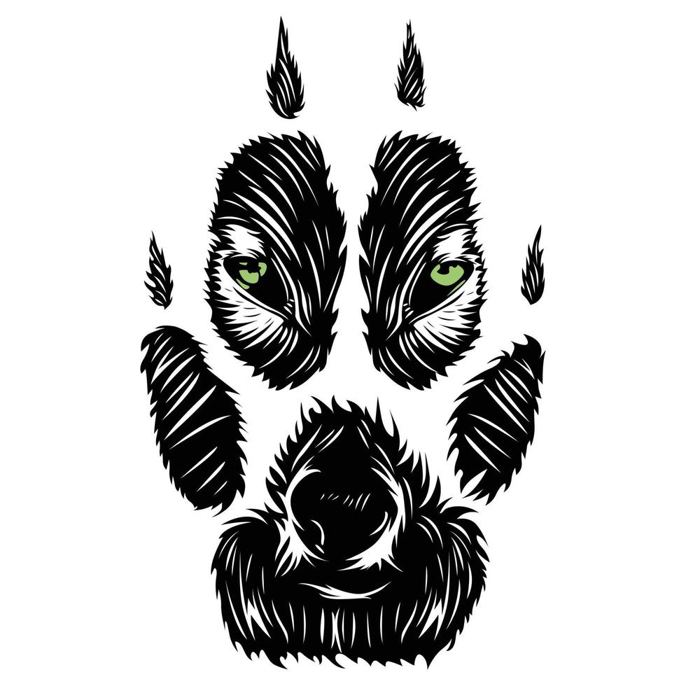 silhouette vettoriale di zampe di lupo con faccia di lupo all'interno