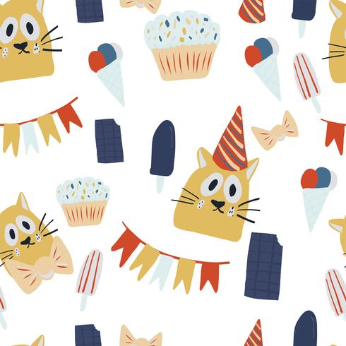 Auguri di buon compleanno con design di gatto vettore