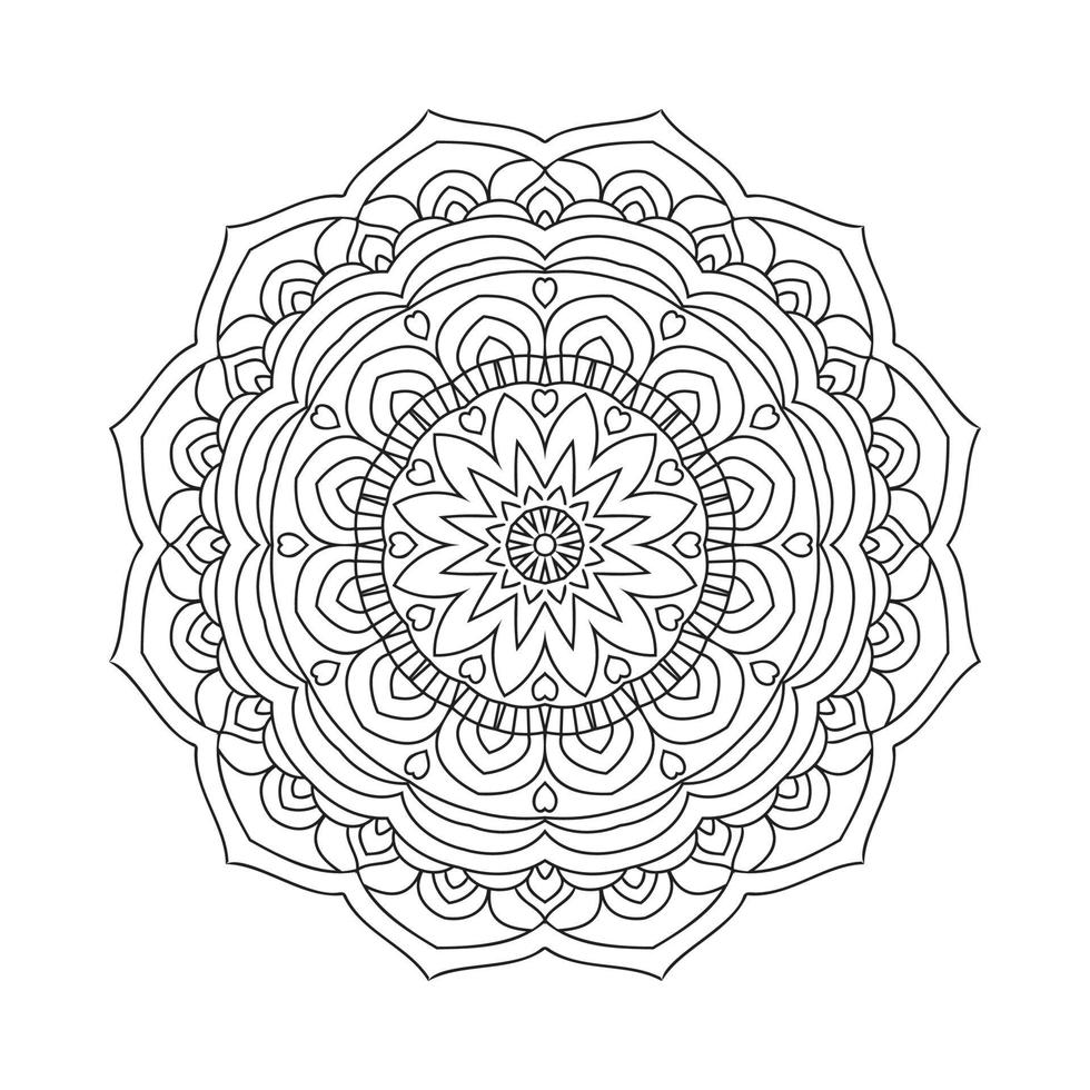 decorazione mandala ornamento linea arte vettoriale. pagina da colorare per bambini. motivo mandala floreale indiano tradizionale. vettore circolare del modello dell'ornamento della mandala. decorazione artistica di linea mandala in stile indiano.