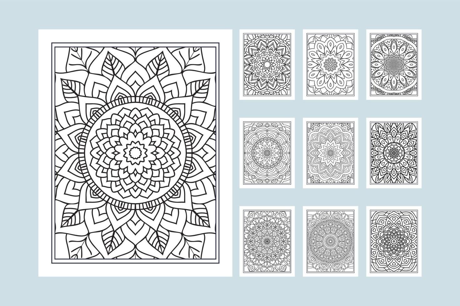 pacchetto di motivi floreali mandala per colorare pagine interne. pagina da colorare per bambini. set di ornamenti mandala in stile indiano tradizionale. mandala decorazione ornamento fascio linea arte vettoriale. vettore