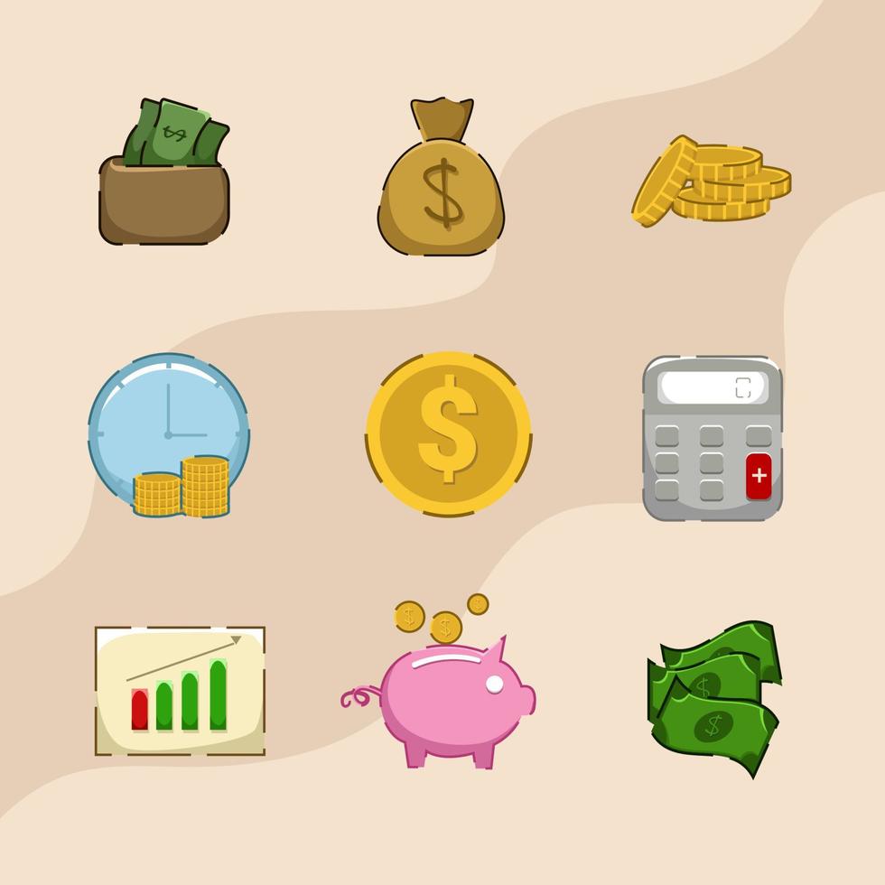 raccolta di set di icone di alfabetizzazione finanziaria vettore