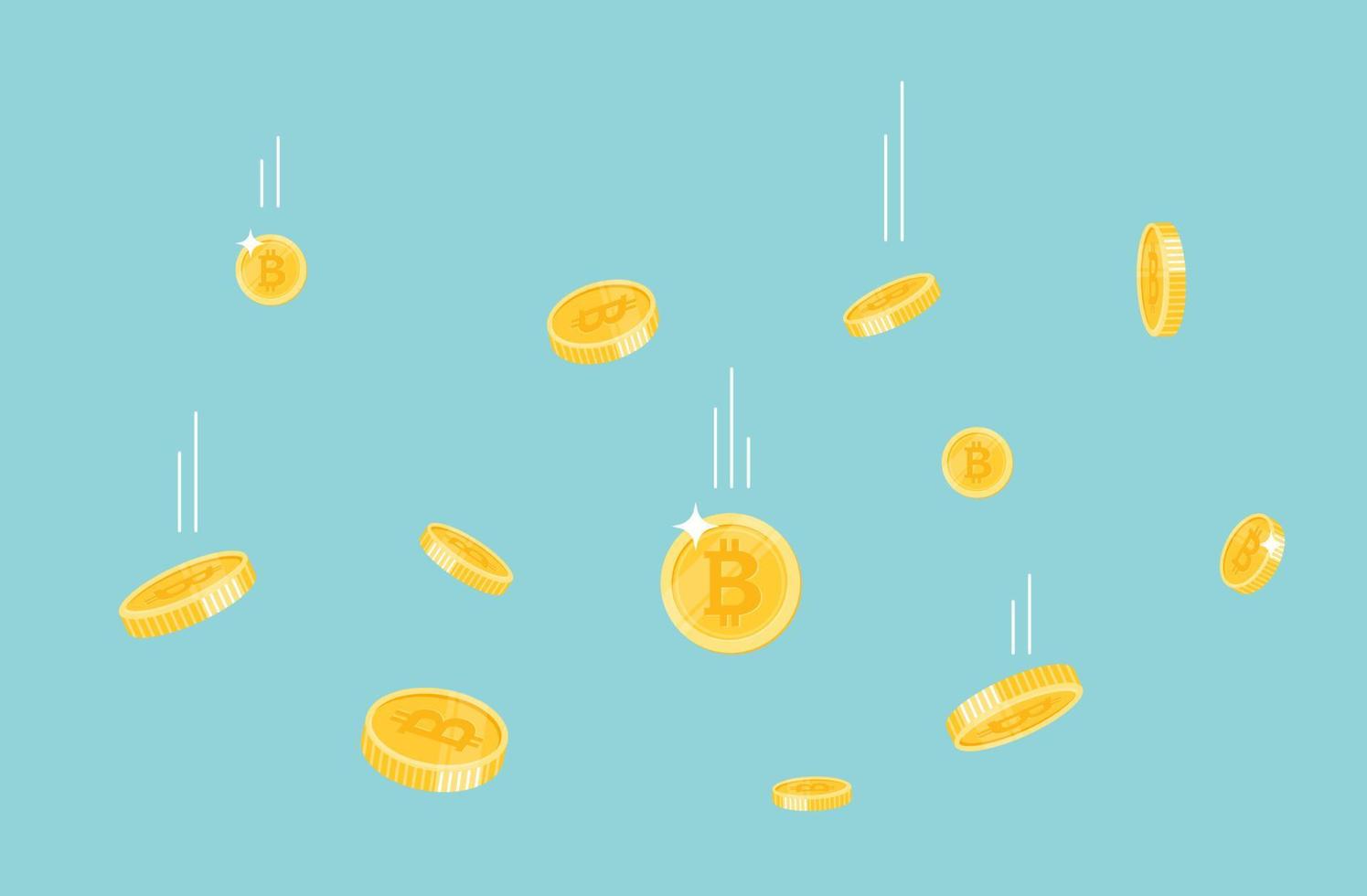 monete bitcoin che volano su uno sfondo bianco. banner di concetto di criptovaluta bitcoin. disegno vettoriale