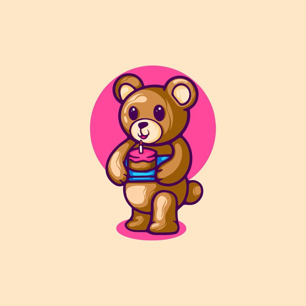 cartone animato di compleanno dell'orso vettore
