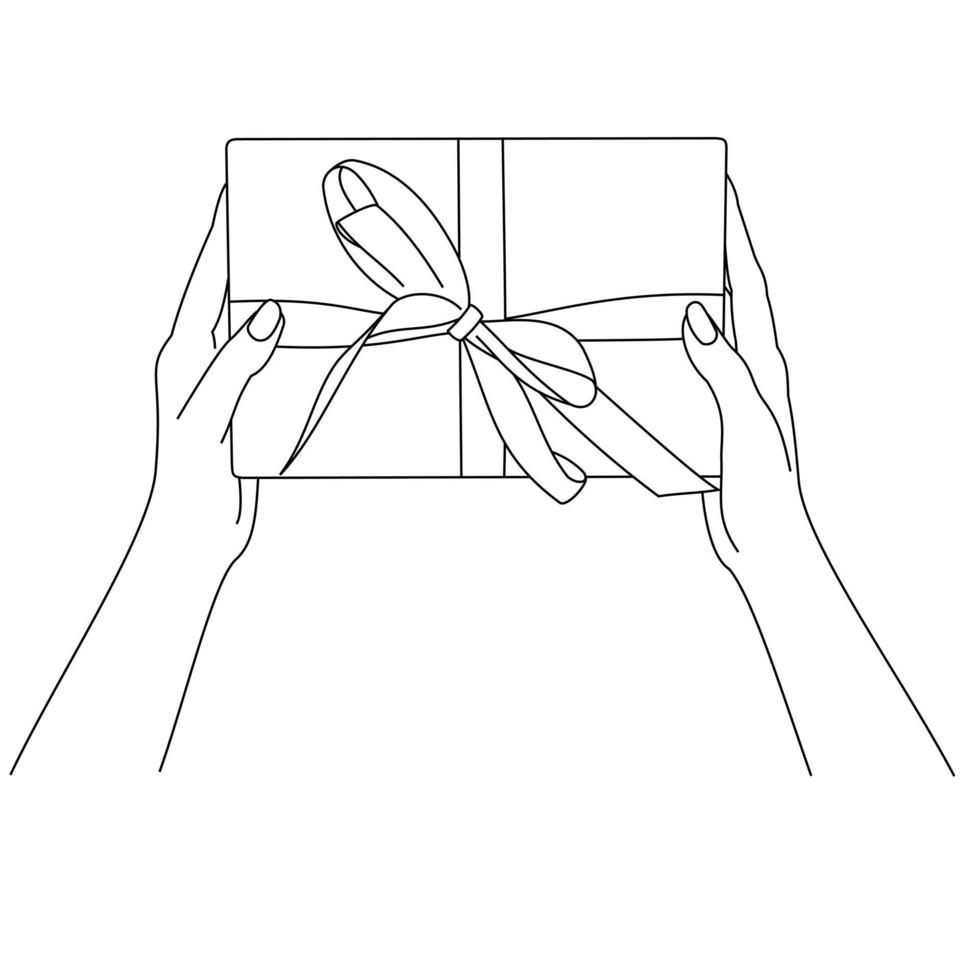 illustrazione di mani che fingono di dare una confezione regalo. regali di festa, Natale, Capodanno, feste, San Valentino e edizioni di compleanno isolate su sfondo bianco. sorpresa o regalo speciale vettore