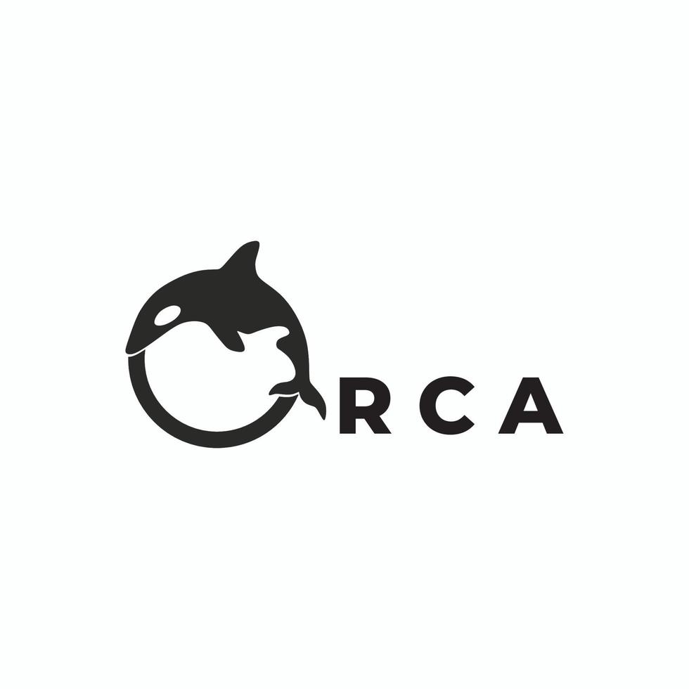 logo di vettore di arte della linea di balena squalo orca nera