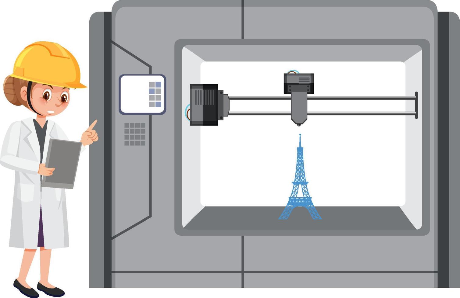 ingegnere con macchina modello stampante 3d vettore